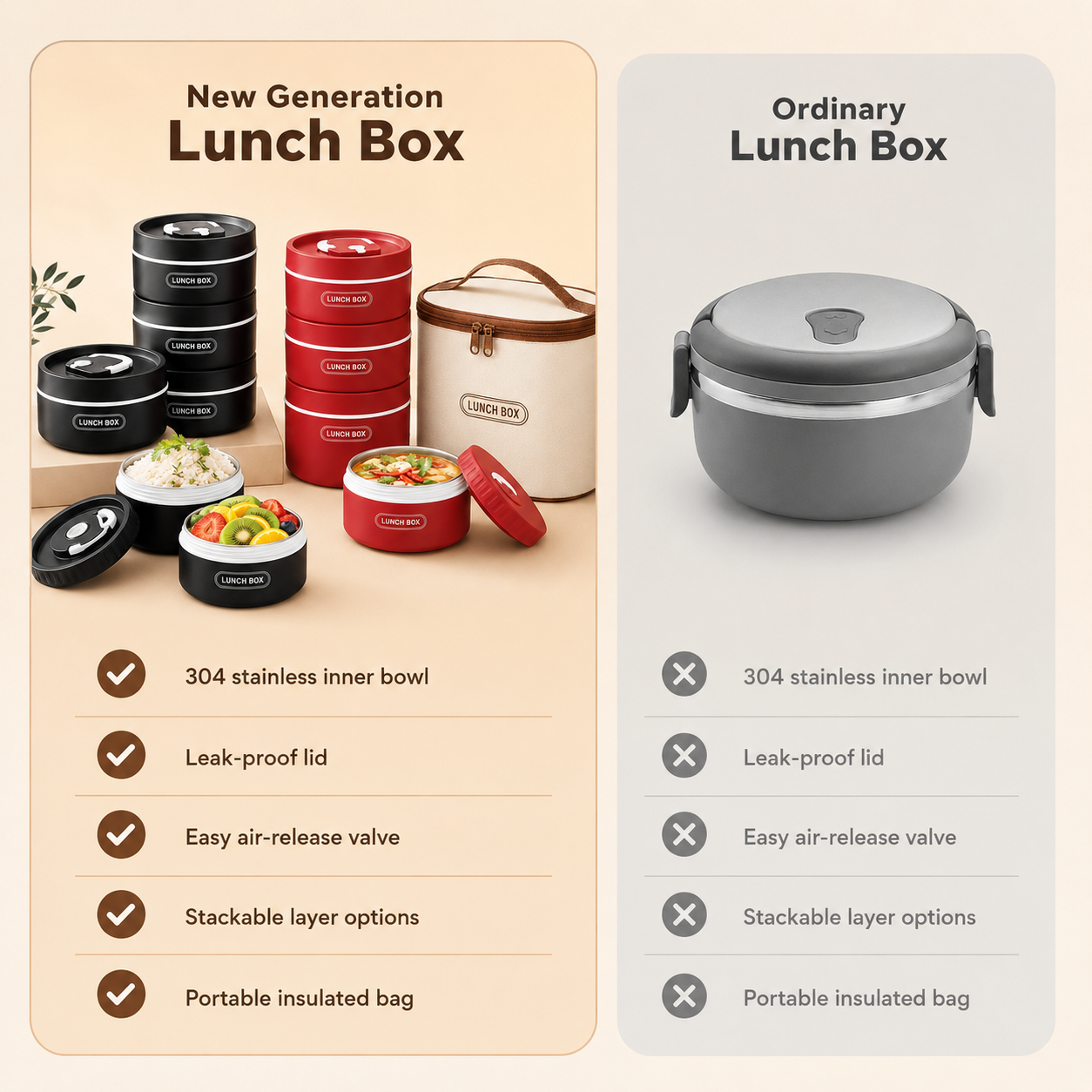 Lunch Box Stainless Steel + Free Bag