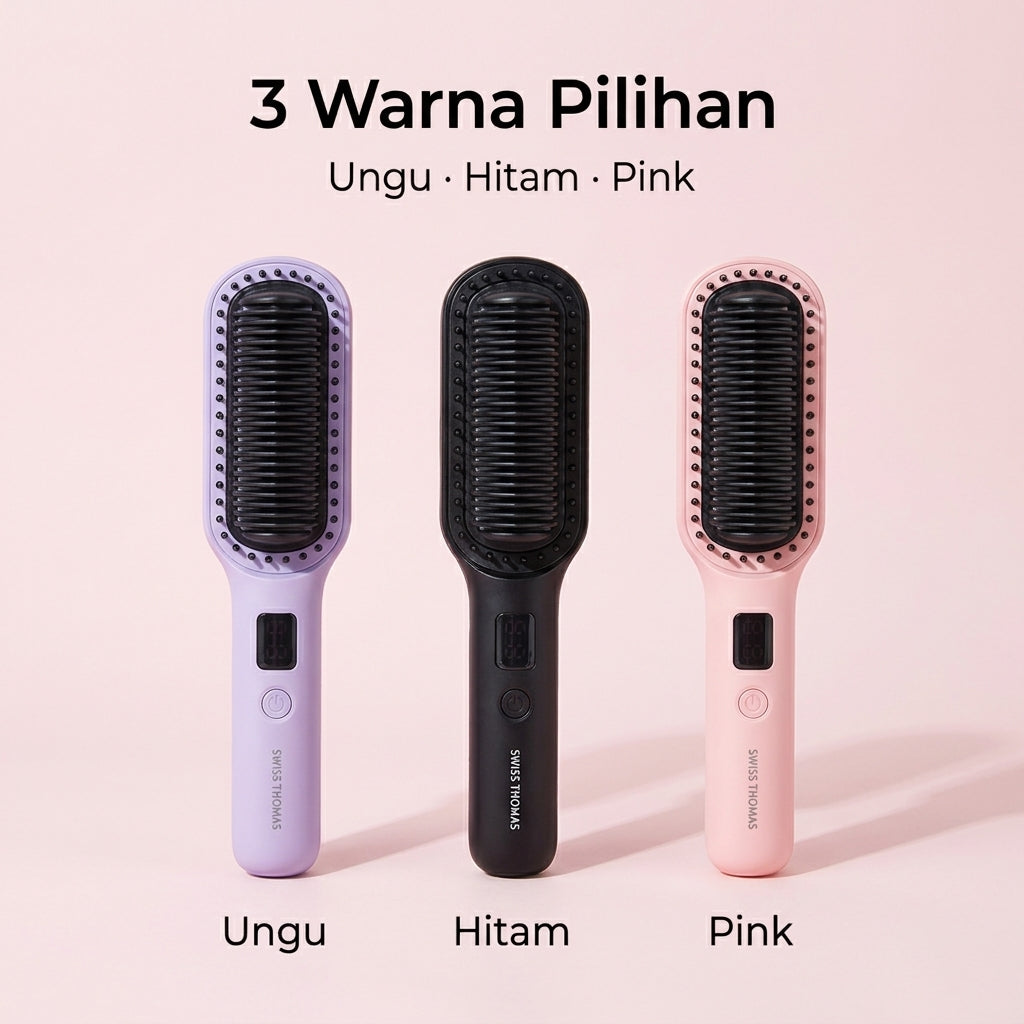 Sikat Pelurus Rambut Wireless Swiss Thomas (Cas Type-C, 3 Tahap Suhu)