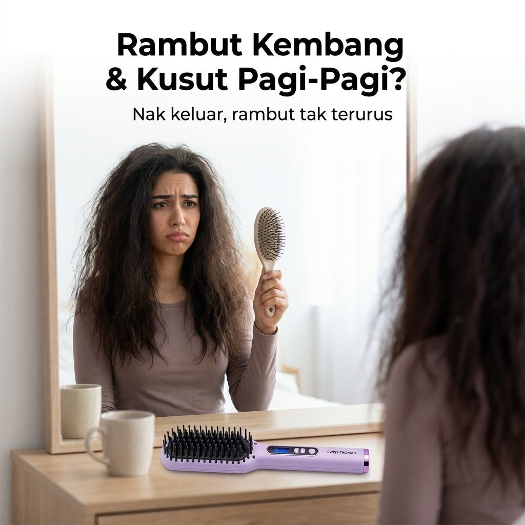Sikat Pelurus Rambut Wireless Swiss Thomas (Cas Type-C, 3 Tahap Suhu)