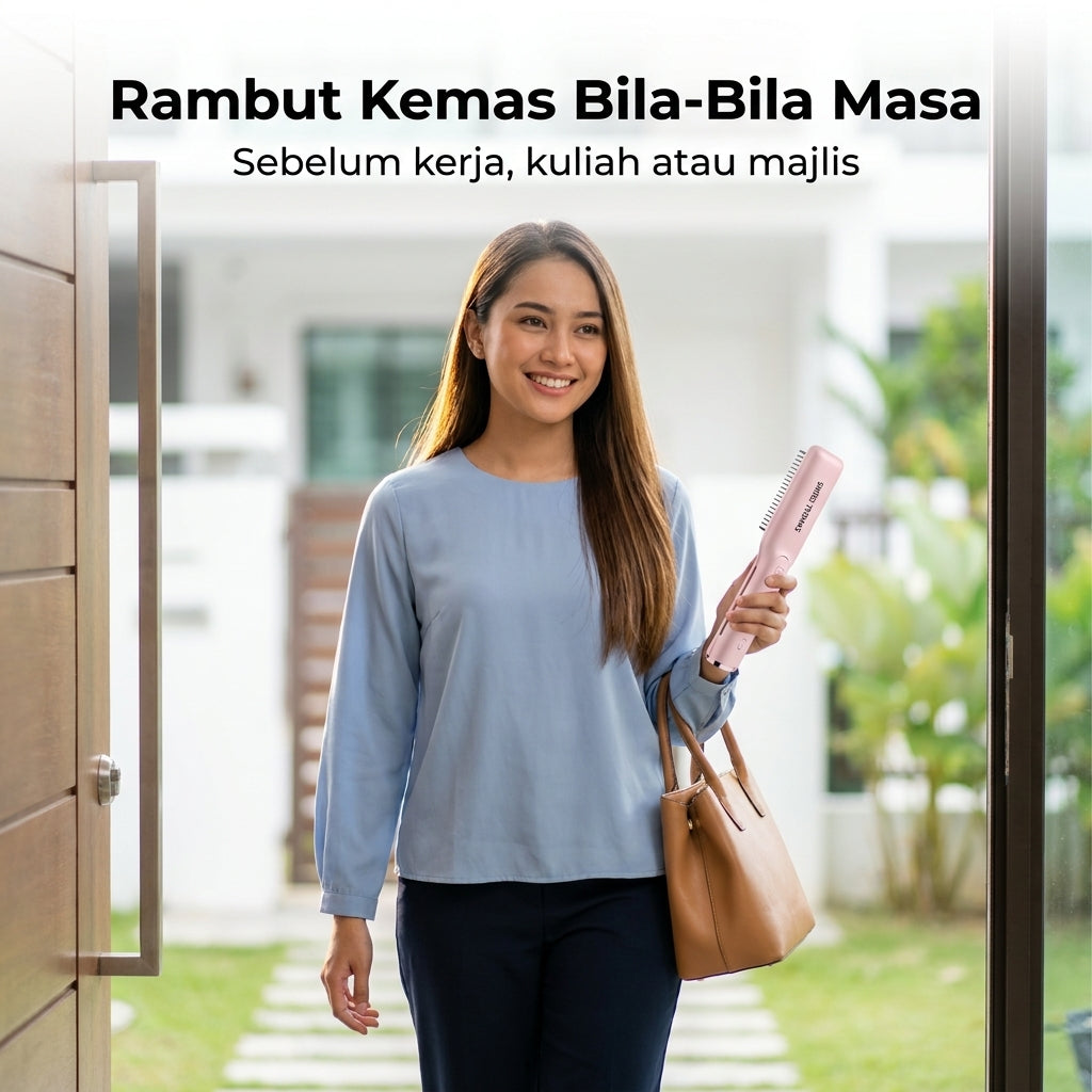 Sikat Pelurus Rambut Wireless Swiss Thomas (Cas Type-C, 3 Tahap Suhu)